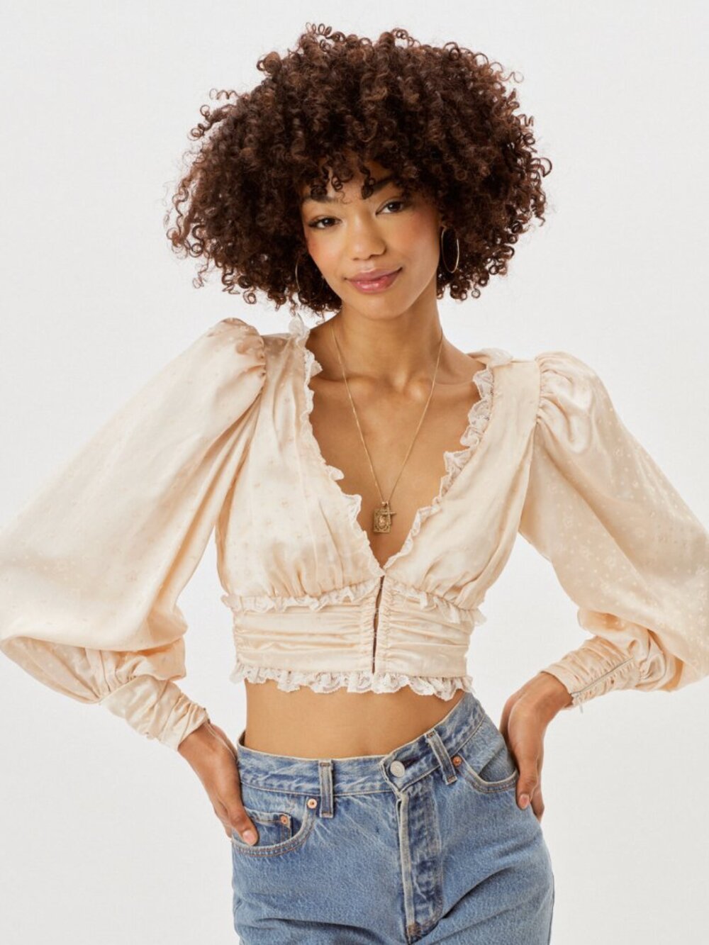 For Love & Lemons Natalie Ivory Crop Top